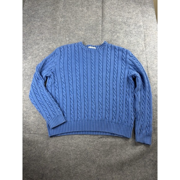 VTG J. Crew Cable Knit Sweater Men's XL Cotton Blue Fisherman Preppy Coastal